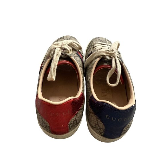 Gucci Womens GG Supreme Canvas Ace Sneakers Size 37.5 Red & Blue Stripes Made In - Picture 2 of 15